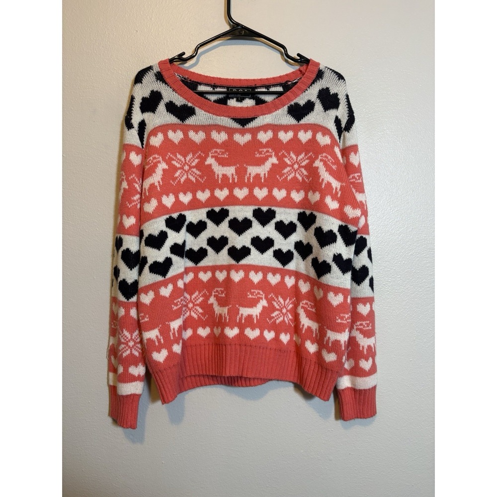 POL Heart Goat Sweater Size L | Cottagecore Coquette Valentine Fair Isle Knit